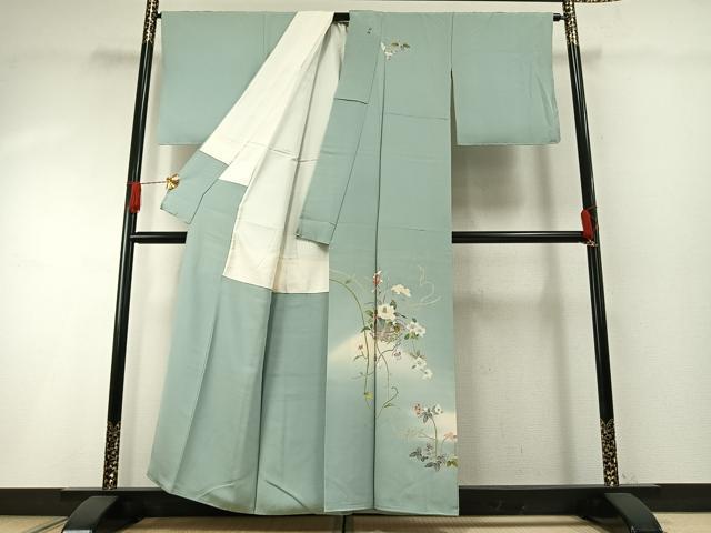 平和屋着物●友禅作家　岡部修治　訪問着　草花文　暈し染め　正絹　逸品　AABH0781fy