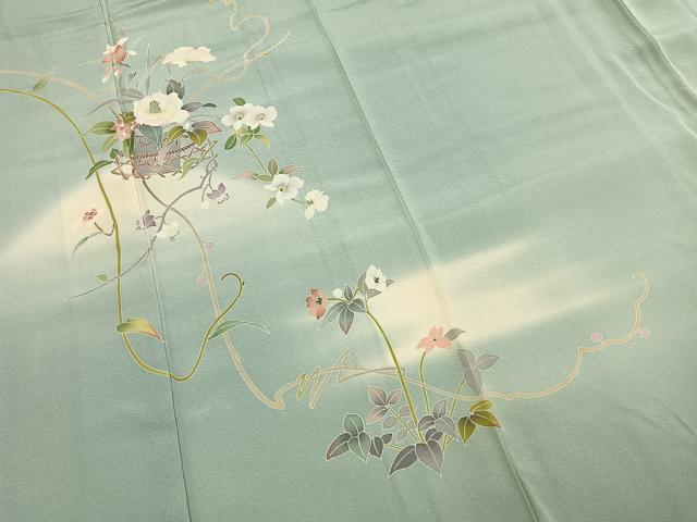 平和屋着物○友禅作家 岡部修治 訪問着 草花文 暈し染め 正絹