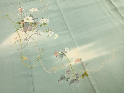 平和屋着物●友禅作家　岡部修治　訪問着　草花文　暈し染め　正絹　逸品　AABH0781fy