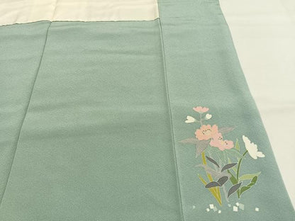 平和屋着物●友禅作家　岡部修治　訪問着　草花文　暈し染め　正絹　逸品　AABH0781fy