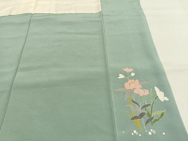 平和屋着物●友禅作家　岡部修治　訪問着　草花文　暈し染め　正絹　逸品　AABH0781fy