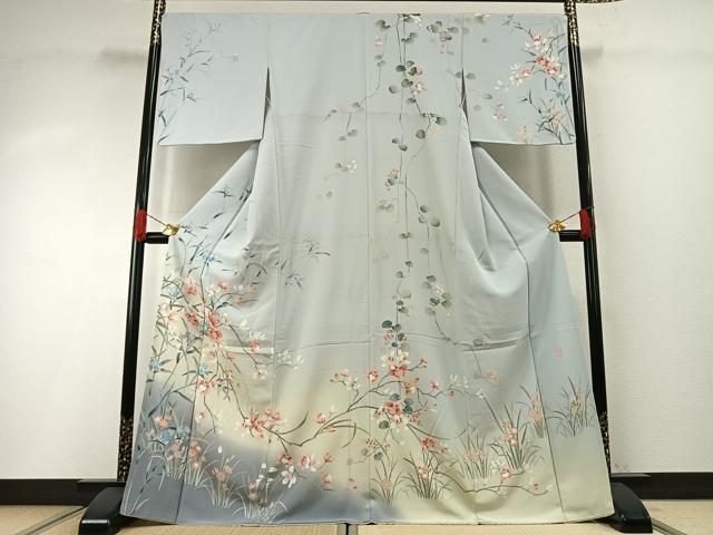 平和屋着物●十日町友禅作家　松雨　訪問着　枝花文　暈し染め　正絹　逸品　AABH0782fy
