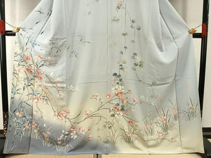 平和屋着物●十日町友禅作家　松雨　訪問着　枝花文　暈し染め　正絹　逸品　AABH0782fy