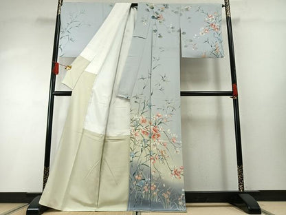 平和屋着物●十日町友禅作家　松雨　訪問着　枝花文　暈し染め　正絹　逸品　AABH0782fy