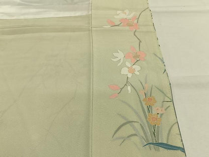 平和屋着物●十日町友禅作家　松雨　訪問着　枝花文　暈し染め　正絹　逸品　AABH0782fy