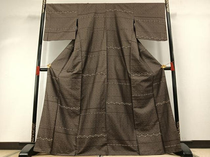 平和屋着物●お召　横段草花文　正絹　逸品　AABH0783fy