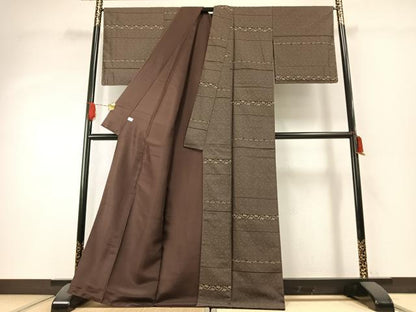 平和屋着物●お召　横段草花文　正絹　逸品　AABH0783fy