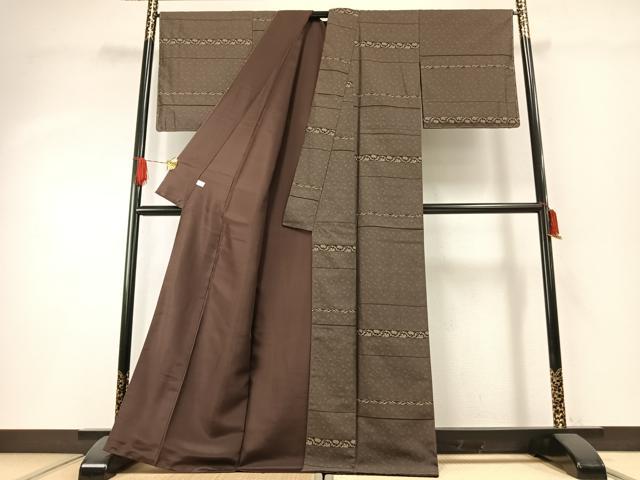 平和屋着物●お召　横段草花文　正絹　逸品　AABH0783fy