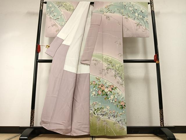 平和屋着物●訪問着　友禅　枝花文　暈し染め　正絹　逸品　AABH0788fy