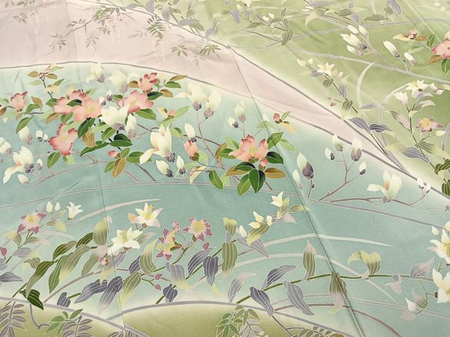 平和屋着物●訪問着　友禅　枝花文　暈し染め　正絹　逸品　AABH0788fy
