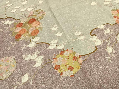 平和屋着物●訪問着　友禅　駒刺繍　枝花文　金彩　正絹　逸品　AABH0790fy