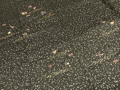 平和屋着物●訪問着　駒刺繍　草花文　黒地　金糸　金彩　越後屋　正絹　逸品　AABH0791fy