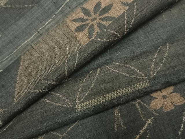 平和屋着物●小千谷紬　越後国・縮屋次郎　横段文　正絹　逸品　AABH0793fy