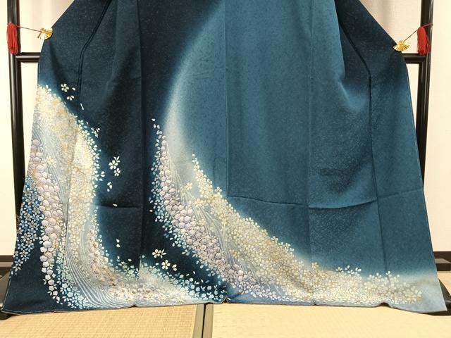 平和屋着物●訪問着　舞花文　暈し染め　金彩　銀通し地　ロング丈　正絹　逸品　AABH0794fy