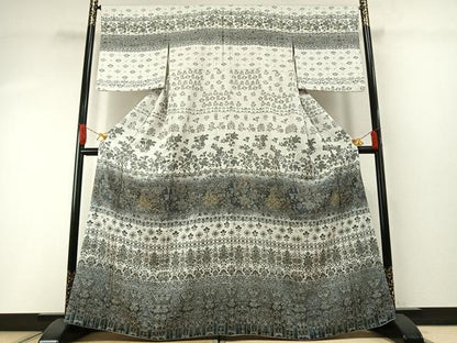 平和屋着物●訪問着　更紗花文　暈し染め　金彩　正絹　逸品　AABH0795fy