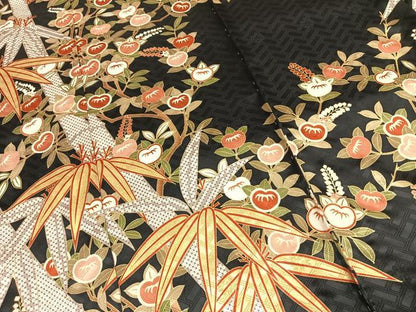 平和屋着物●十日町老舗ブランド　吉澤友禅　吾妻徳穂　振袖　駒刺繍　枝花文　黒地　仮絵羽　逸品　未使用　AABH0798fy