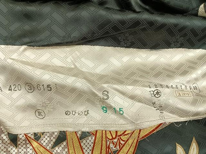 平和屋着物●十日町老舗ブランド　吉澤友禅　吾妻徳穂　振袖　駒刺繍　枝花文　黒地　仮絵羽　逸品　未使用　AABH0798fy