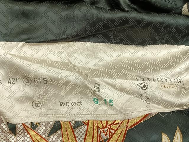 平和屋着物●十日町老舗ブランド　吉澤友禅　吾妻徳穂　振袖　駒刺繍　枝花文　黒地　仮絵羽　逸品　未使用　AABH0798fy