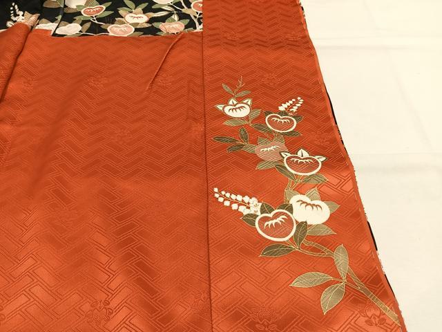 平和屋着物●十日町老舗ブランド　吉澤友禅　吾妻徳穂　振袖　駒刺繍　枝花文　黒地　仮絵羽　逸品　未使用　AABH0798fy