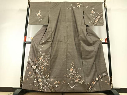平和屋着物●本場大島紬　訪問着　総刺繍　カタス7マルキ　枝花文　正絹　逸品　AABH0800fy