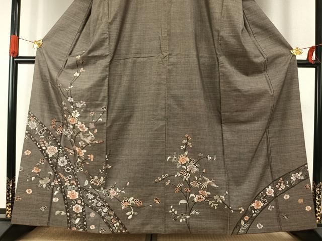 平和屋着物●本場大島紬　訪問着　総刺繍　カタス7マルキ　枝花文　正絹　逸品　AABH0800fy