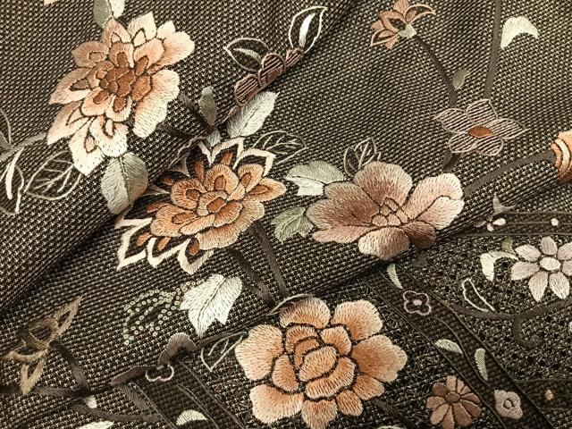 平和屋着物●本場大島紬　訪問着　総刺繍　カタス7マルキ　枝花文　正絹　逸品　AABH0800fy