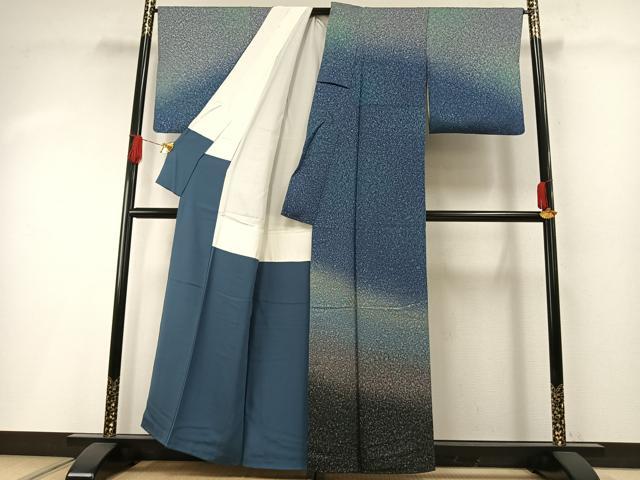 平和屋着物●訪問着　作家物　霞文　暈し染め　銀通し地　正絹　逸品　AABH0803fy