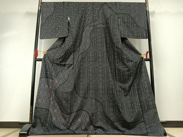 平和屋着物●本場大島紬　染大島　訪問着　吉祥花文　ロング丈　正絹　逸品　未使用　AABH0804fy
