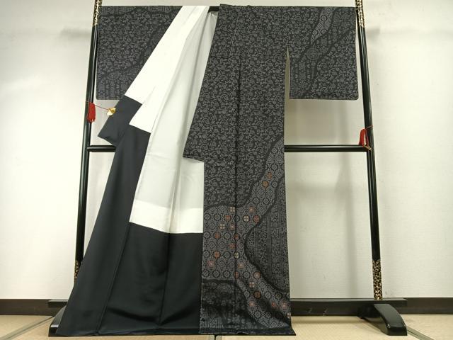 平和屋着物●本場大島紬　染大島　訪問着　吉祥花文　ロング丈　正絹　逸品　未使用　AABH0804fy