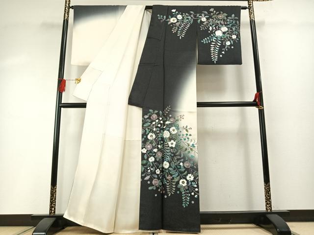 平和屋着物●螺鈿作家　甲斐泰造　訪問着　辻が花　暈し染め　銀通し地　正絹　逸品　AABH0805fy