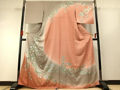 平和屋着物●螺鈿作家　藤本隆士　訪問着　枝花文　暈し染め　金銀彩　正絹　逸品　AABH0807fy