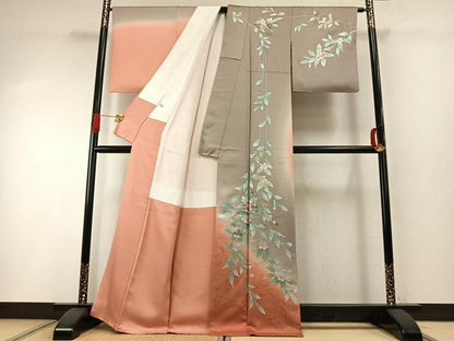 平和屋着物●螺鈿作家　藤本隆士　訪問着　枝花文　暈し染め　金銀彩　正絹　逸品　AABH0807fy