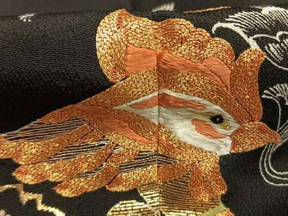 平和屋着物●創業460年・千總　黒留袖　駒刺繍　花鳥文　金糸　三越扱い　正絹　逸品　AABH0812fy