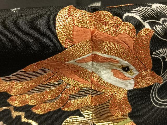 平和屋着物●創業460年・千總　黒留袖　駒刺繍　花鳥文　金糸　三越扱い　正絹　逸品　AABH0812fy