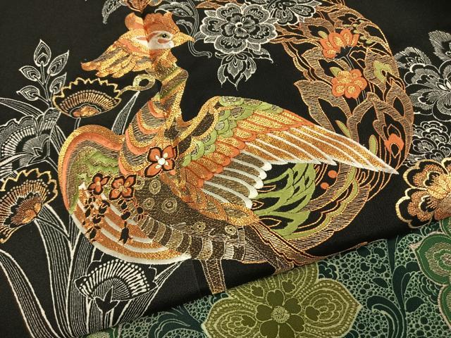 平和屋着物●創業460年・千總　黒留袖　駒刺繍　花鳥文　金糸　三越扱い　正絹　逸品　AABH0812fy