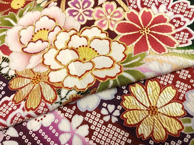 平和屋着物●豪華振袖　駒刺繍　草花文　暈し染め　金彩　銀通し地　正絹　逸品　AABH0816fy