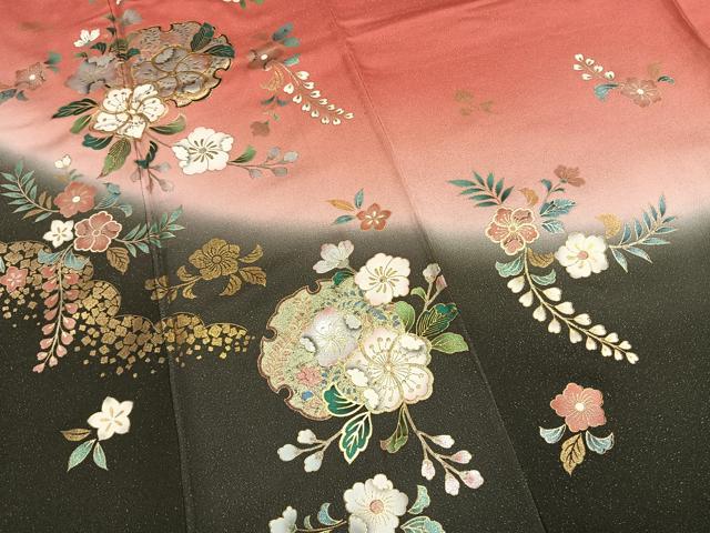 平和屋着物●豪華振袖　辻が花　雪輪文　暈し染め　金彩　銀通し地　ロング丈　正絹　逸品　AABH0817fy 平和屋着物○豪華振袖 辻が花 雪輪文 暈し染め 金彩 銀通し地 ロング丈
