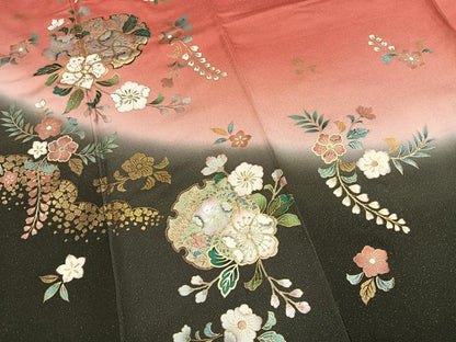 平和屋着物●豪華振袖　辻が花　雪輪文　暈し染め　金彩　銀通し地　ロング丈　正絹　逸品　AABH0817fy