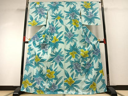 平和屋着物●上質な小紋　地紋起こし　草花文　金彩　正絹　逸品　AABH0819fy