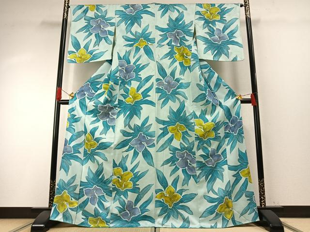 平和屋着物●上質な小紋　地紋起こし　草花文　金彩　正絹　逸品　AABH0819fy