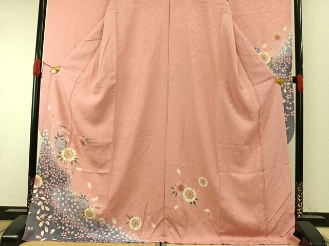平和屋着物●豪華振袖　舞桜文　暈し染め　金彩　ロング丈　正絹　逸品　AABH0821fy