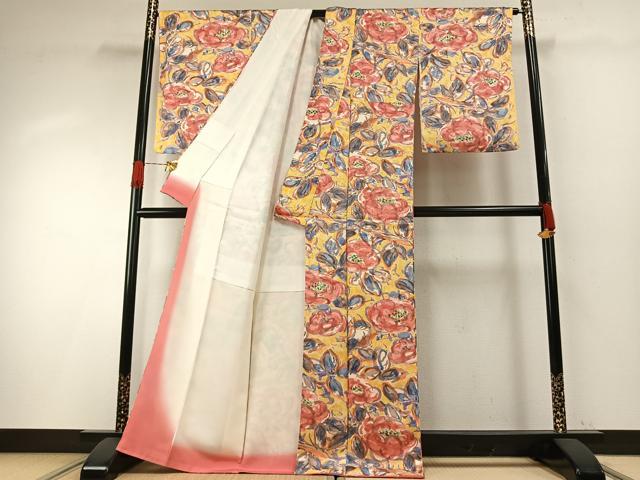 平和屋着物●上質な小紋　手描き　草花文　正絹　逸品　AABH0822fy 平和屋着物○上質な小紋 手描き 草花文 正絹 逸品 AABH0822fy