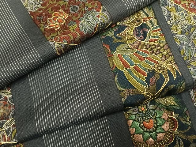 平和屋着物●本場大島紬　染大島　刺繍　花鳥間道　金糸　正絹　逸品　AABH0823fy
