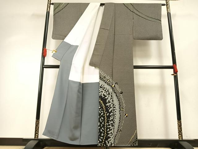 平和屋着物●訪問着　駒刺繍　流水鹿の子文　金彩　正絹　逸品　AABH0824fy