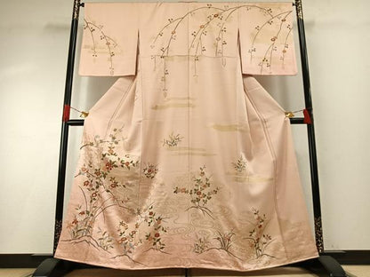 平和屋着物●訪問着　草花文　金彩　正絹　逸品　AABH0825fy