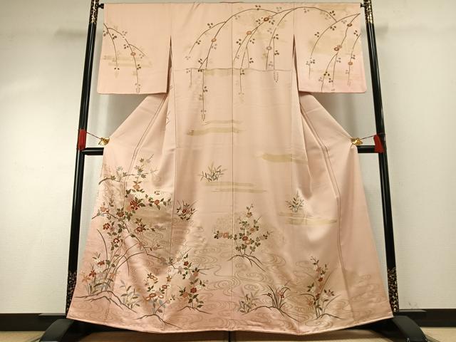 平和屋着物●訪問着　草花文　金彩　正絹　逸品　AABH0825fy