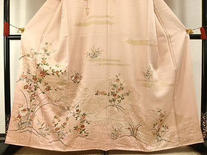平和屋着物●訪問着　草花文　金彩　正絹　逸品　AABH0825fy