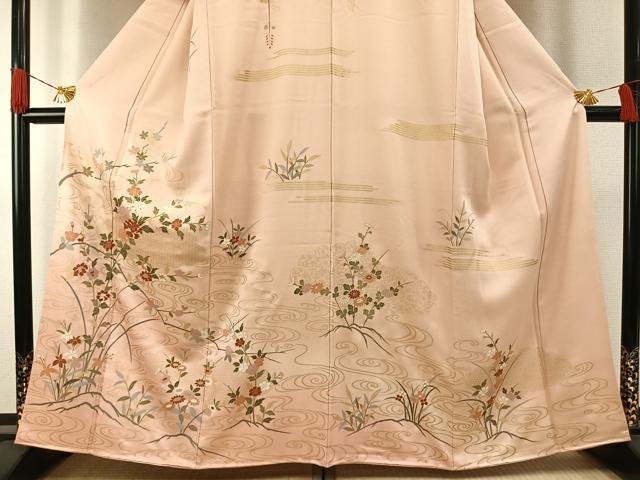 平和屋着物●訪問着　草花文　金彩　正絹　逸品　AABH0825fy