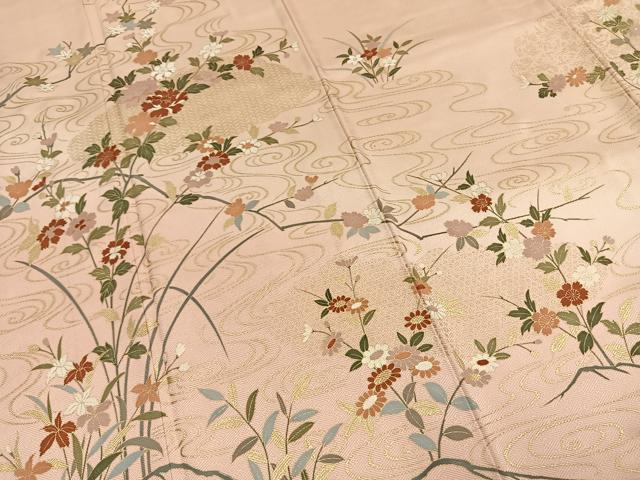 平和屋着物●訪問着　草花文　金彩　正絹　逸品　AABH0825fy