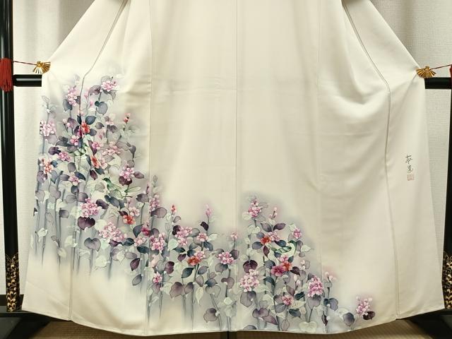 平和屋着物●訪問着　作家物　手描き　花鳥文　暈し染め　正絹　逸品　AABH0826fy